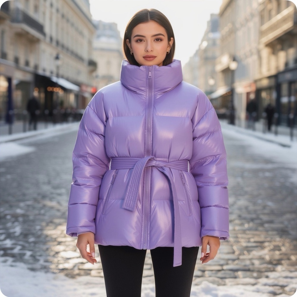 OPDV On Parle de Vous Paris Puffer Quilted Insulated Purple Belted Jacket Sz M